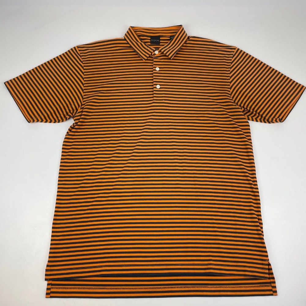 Dunning Golf Men's Size XL Polo Shirt Blue Orange Striped W/ Stretch